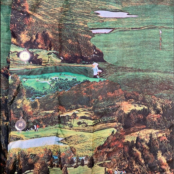Unique Button down mens golf shirt. Pattern is a golf course photo print. - Picture 4 of 7